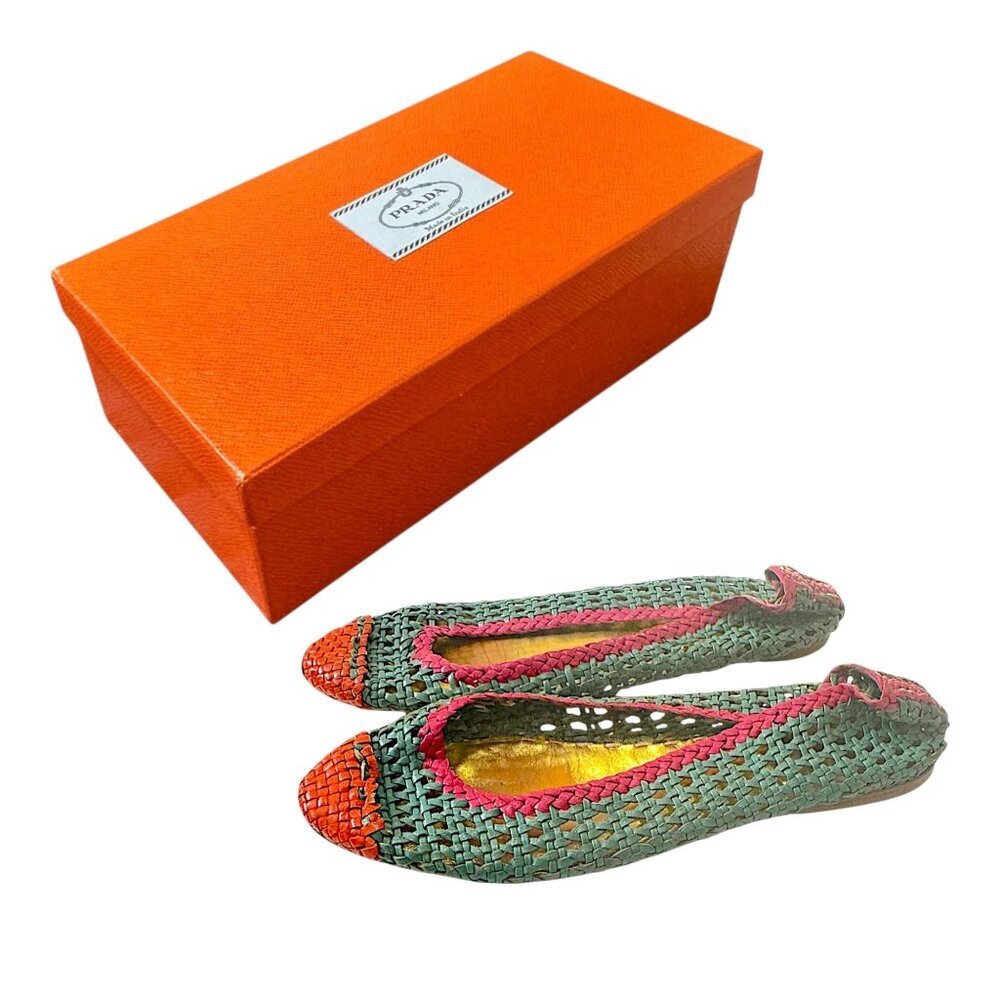 Prada SS2010 Limited Edition Woven Madras Leather Flats – Size 39 – Rare Box Set